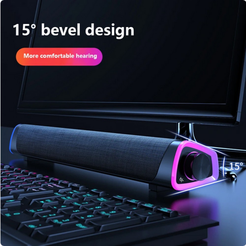 Barre de son Bluetooth V8 stylée et minimaliste avec éclairage d ambiance LED + USB + AUX - Gris