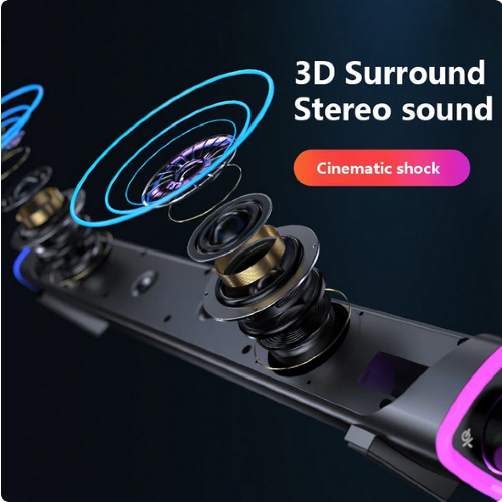 Barre de son Bluetooth V8 stylée et minimaliste avec éclairage d ambiance LED + USB + AUX - Gris