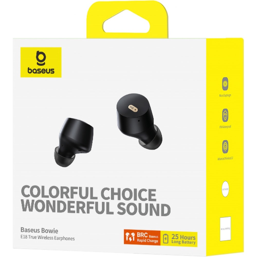 Baseus Bowie E18 Bluetooth 5.3 TWS In-Ear Kopfh&ouml;rer IPX4 mit Ladeetui - Schwarz