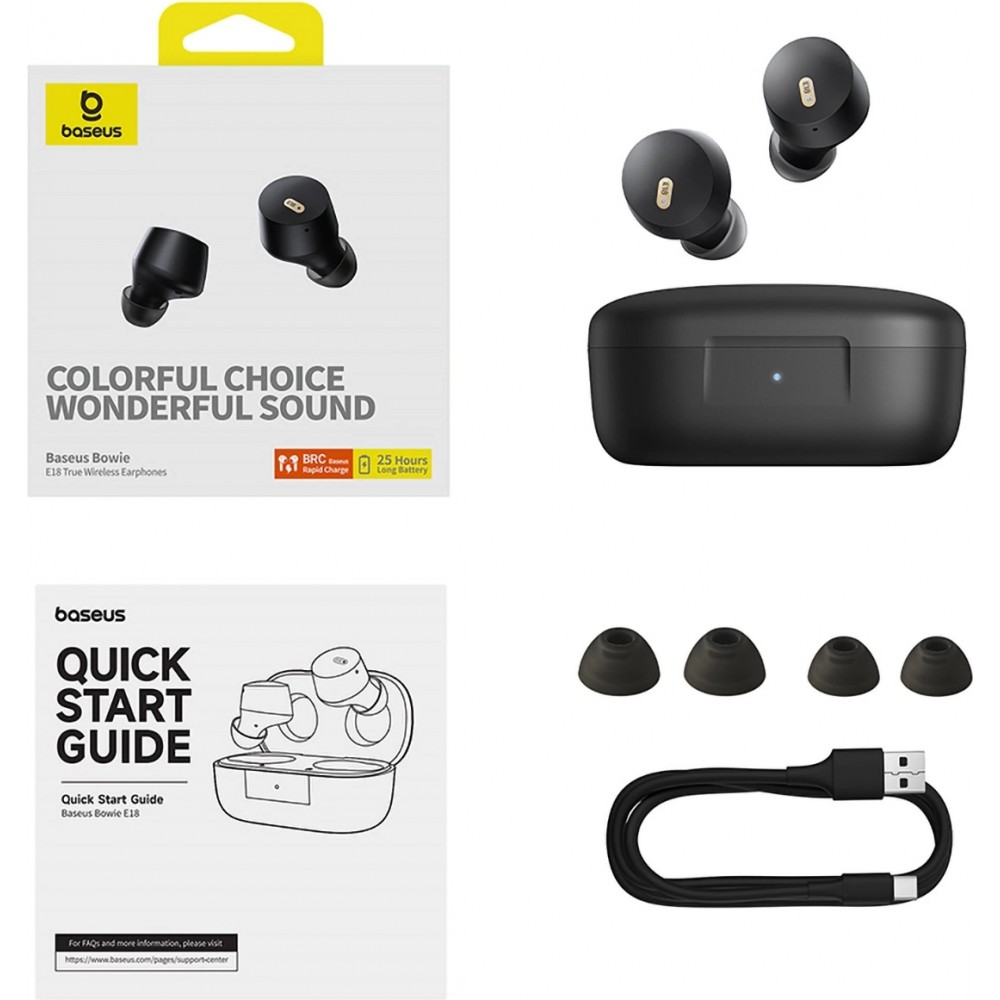 Baseus Bowie E18 Bluetooth 5.3 TWS In-Ear Kopfh&ouml;rer IPX4 mit Ladeetui - Schwarz
