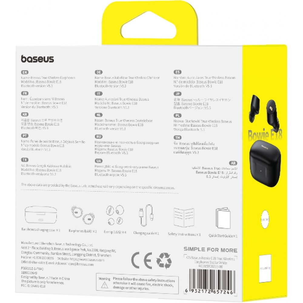 Baseus Bowie E18 Bluetooth 5.3 TWS In-Ear Kopfh&ouml;rer IPX4 mit Ladeetui - Schwarz