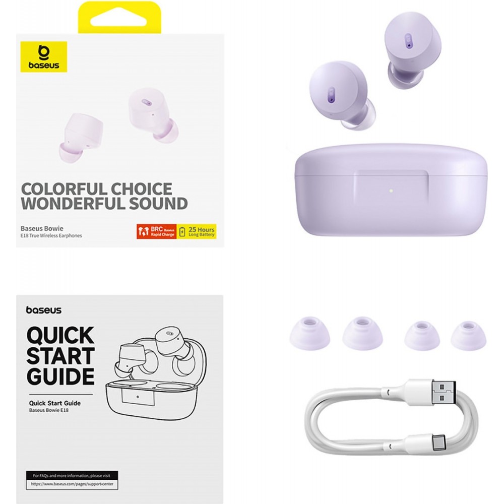 Baseus Bowie E18 Bluetooth 5.3 TWS In-Ear Kopfh&ouml;rer IPX4 mit Ladeetui - Violett