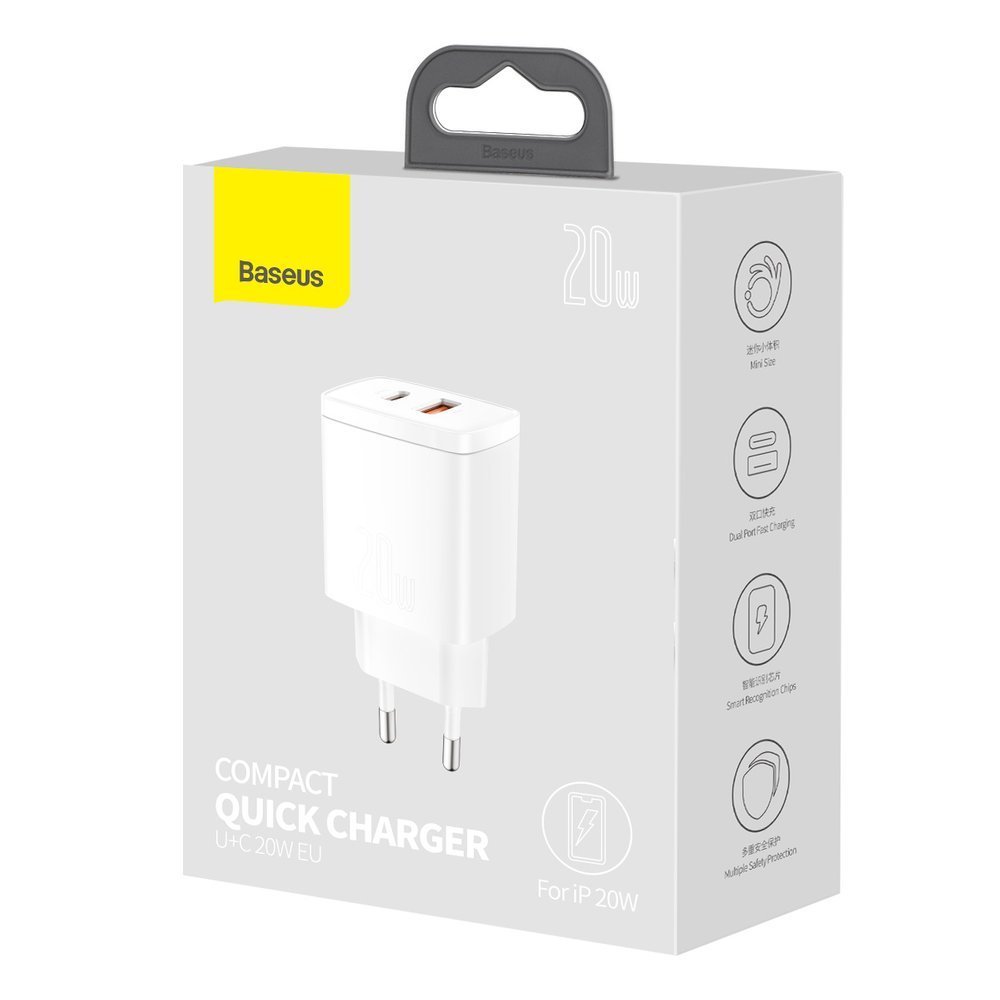Baseus chargeur secteur 20W USB et USB-C (Quick Charge) - Blanc