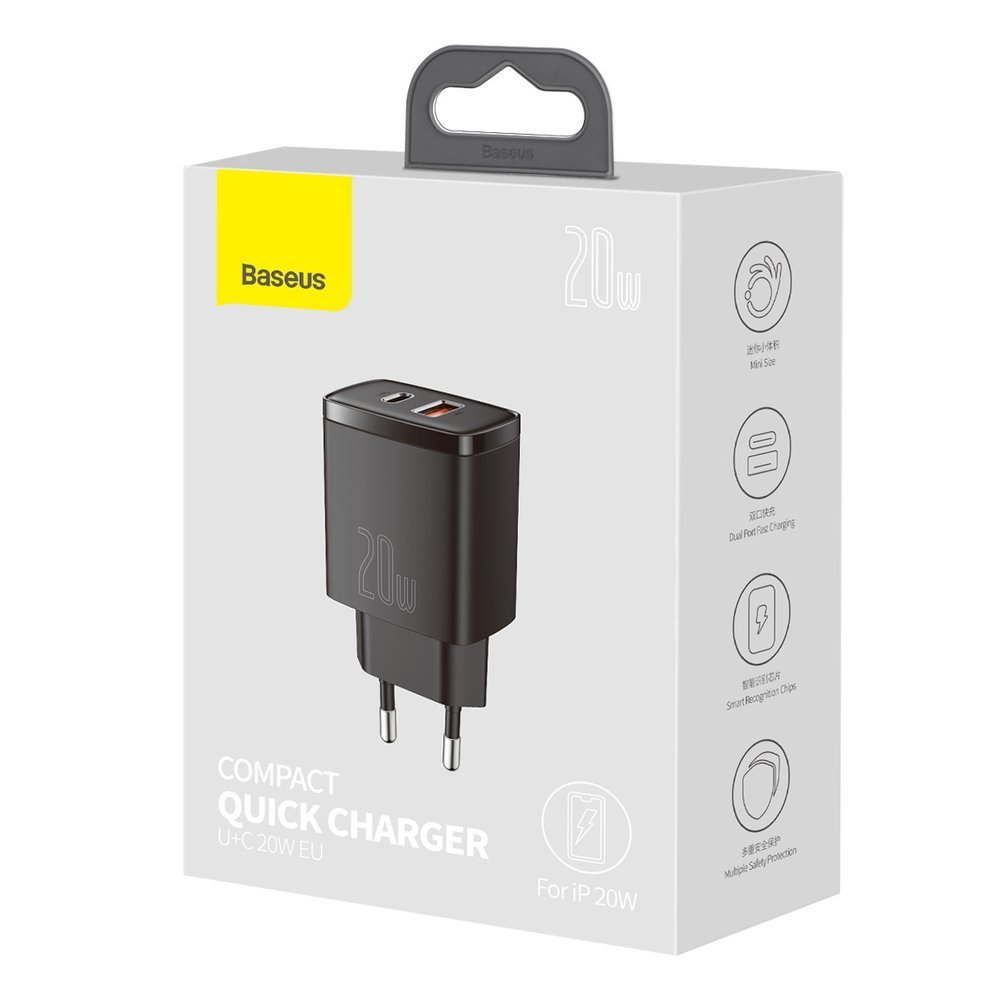 Baseus chargeur secteur 20W USB et USB-C (Quick Charge) - Noir