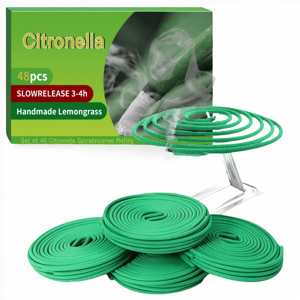 Bâtons spirales citronnelle (pack de 48 pièces) encens sent-bon anti-insecte et moustique pour extérieur - Vert
