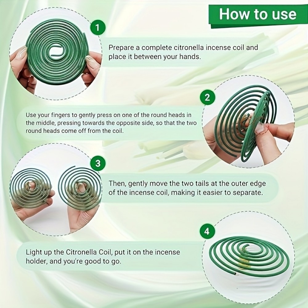 Bâtons spirales citronnelle (pack de 48 pièces) encens sent-bon anti-insecte et moustique pour extérieur - Vert