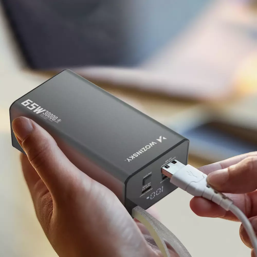 Wozinsky K65+ Power Bank 30000mAh 65W - Externe Batterie mit 2x USB-C und 1x USB-A Schnellladung - Schwarz