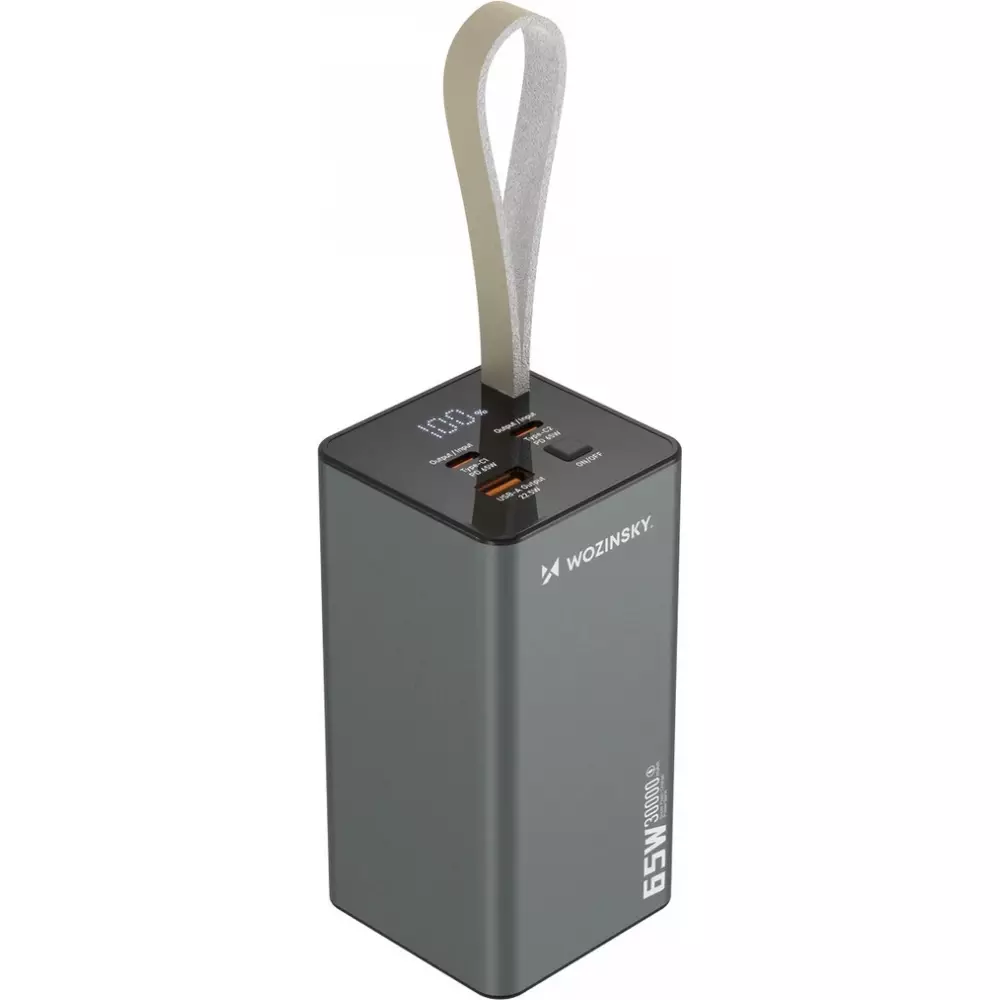 Wozinsky K65+ Power Bank 30000mAh 65W - Externe Batterie mit 2x USB-C und 1x USB-A Schnellladung - Schwarz