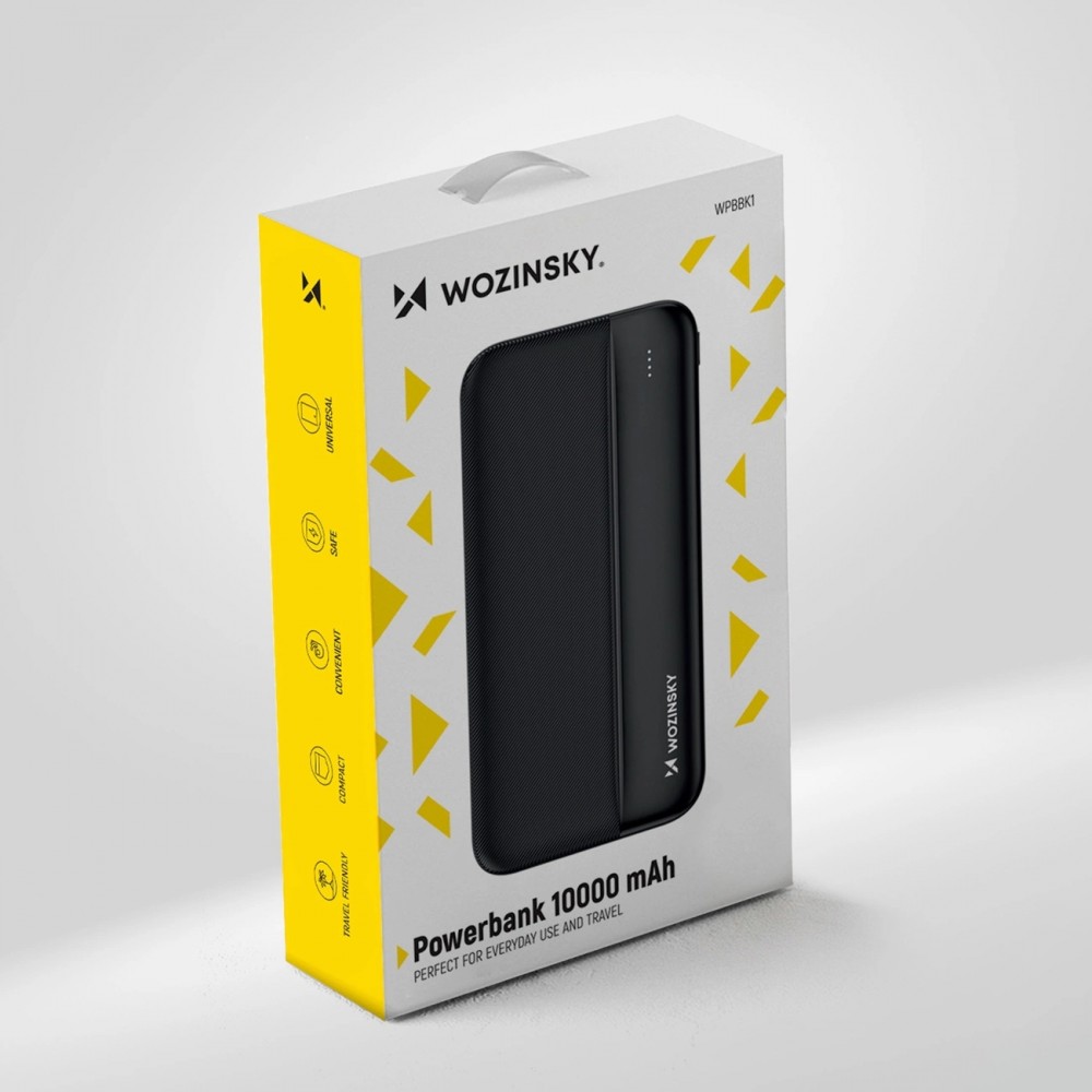 Batterie Externe Power Bank Wozinsky Li-Po 10000mAh USB-A / USB-C / Micro USB - Noir