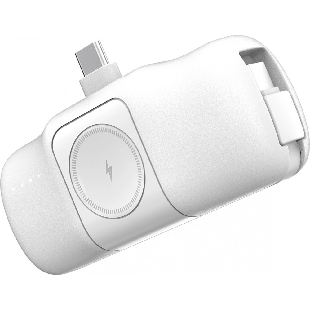Batterie Externe Wozinsky WF16-YCS 5000mAh 15W USB-C Mini avec Câble USB-C Intégré et Chargeur Apple Watch - Blanc