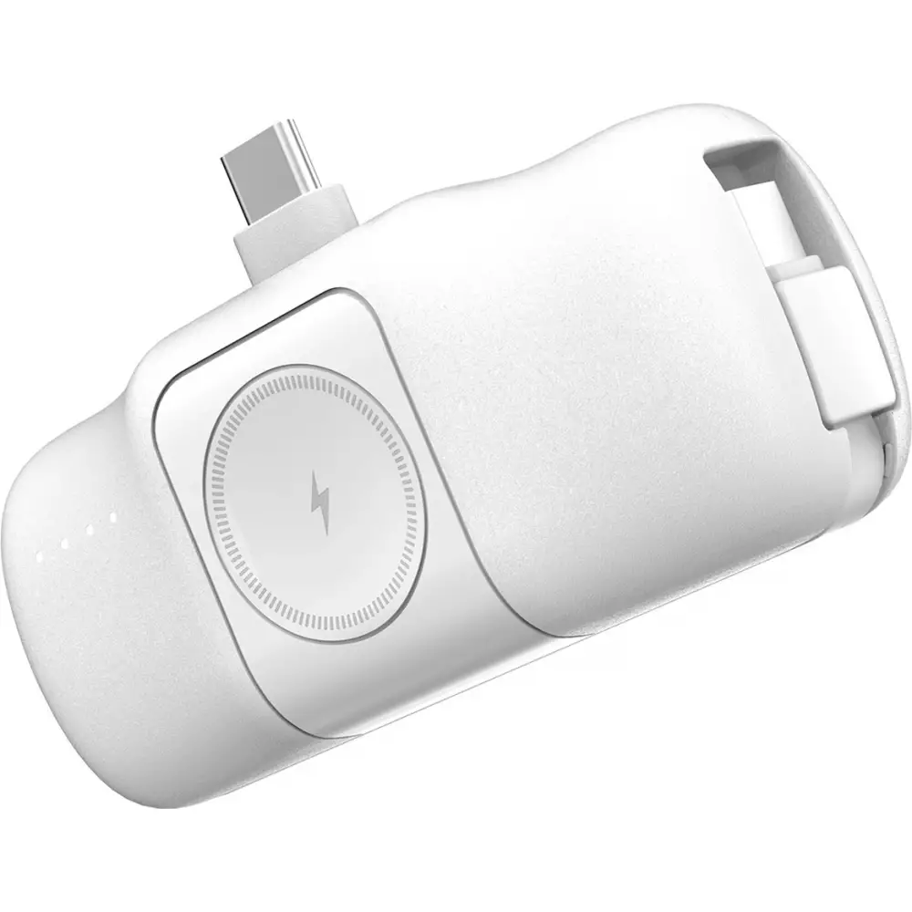 Batterie Externe Wozinsky WF16-YCS 5000mAh 15W USB-C Mini avec Câble USB-C Intégré et Chargeur Apple Watch - Blanc