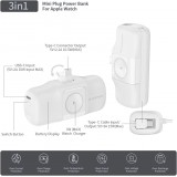 Batterie Externe Wozinsky WF16-YCS 5000mAh 15W USB-C Mini avec Câble USB-C Intégré et Chargeur Apple Watch - Blanc