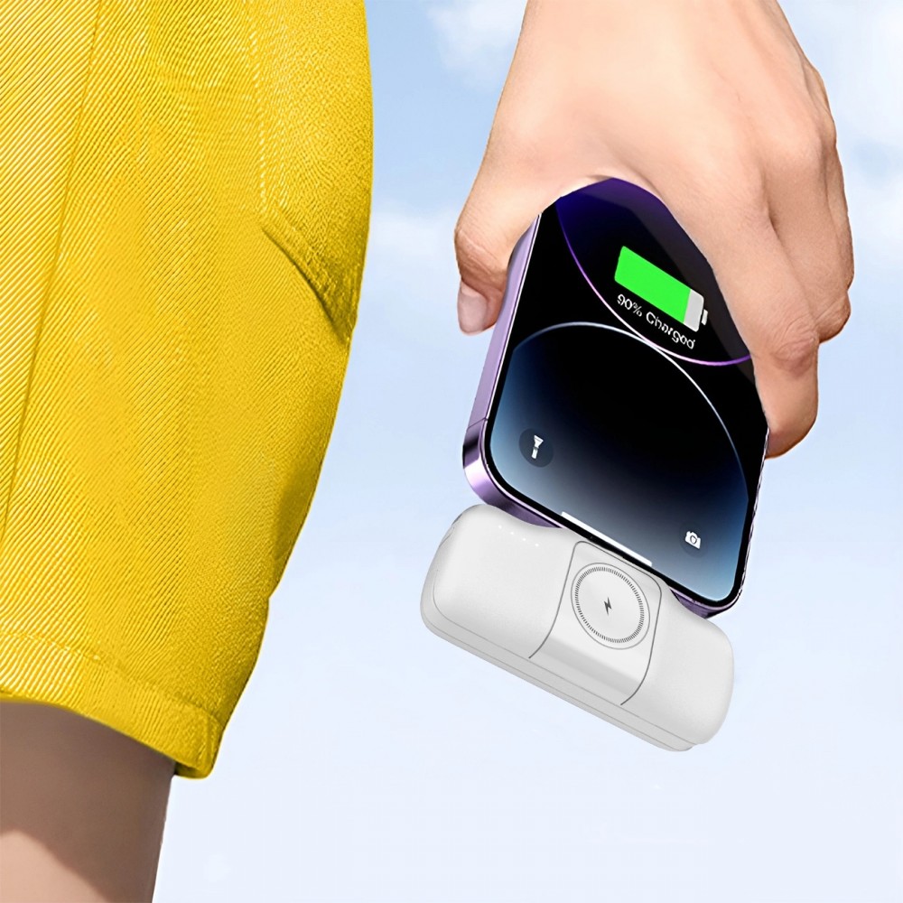 Batterie Externe Wozinsky WF16-YCS 5000mAh 15W USB-C Mini avec Câble USB-C Intégré et Chargeur Apple Watch - Blanc