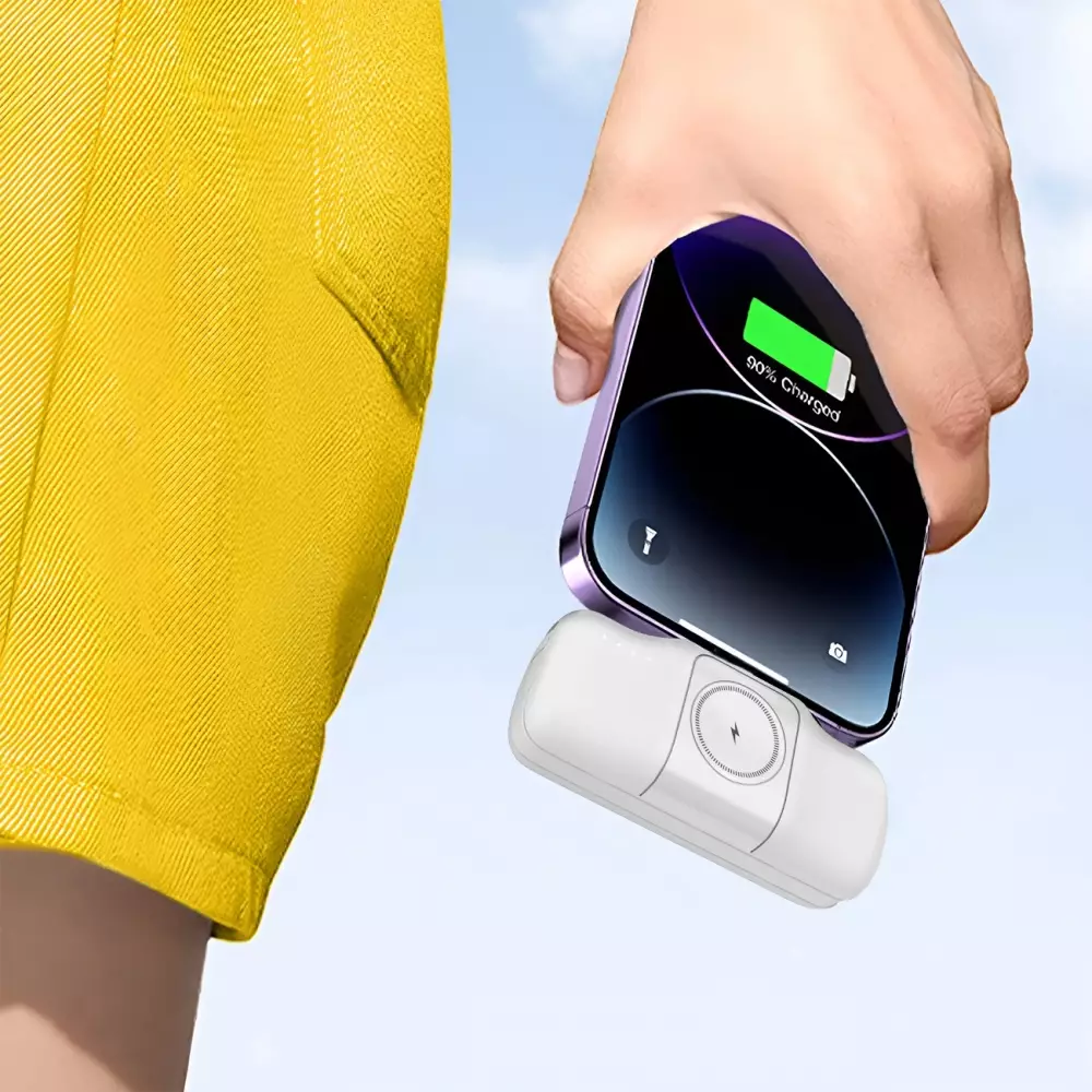 Batterie Externe Wozinsky WF16-YCS 5000mAh 15W USB-C Mini avec Câble USB-C Intégré et Chargeur Apple Watch - Blanc
