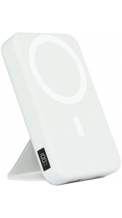 Batterie externe magnétique 15W 10000 mAh Power Bank MagSafe fonction Stand (avec anneau autocollant) - Blanc