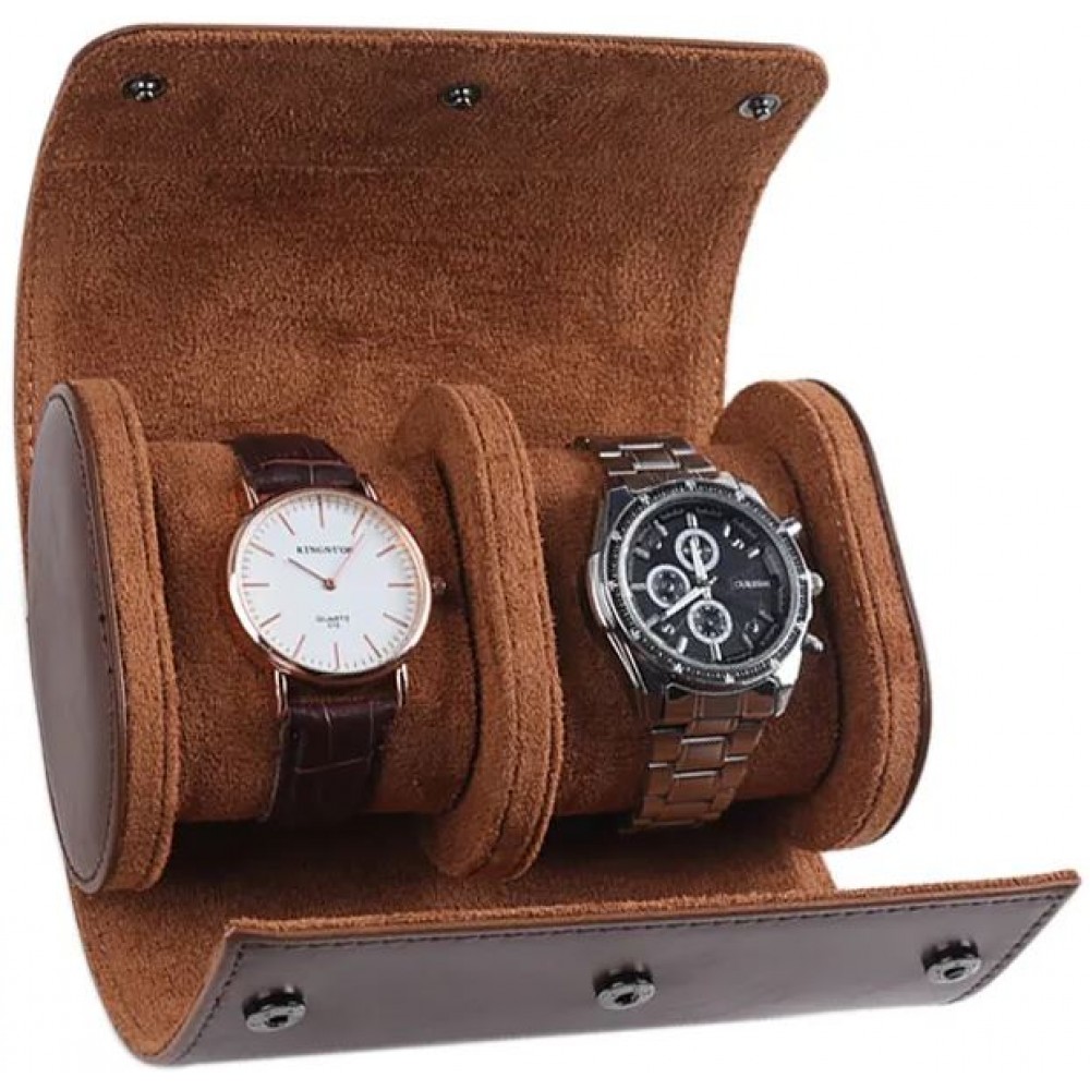Boîte à montre de luxe et de haute qualité en similicuir et coussin de montre doux - 2 montres - Brun