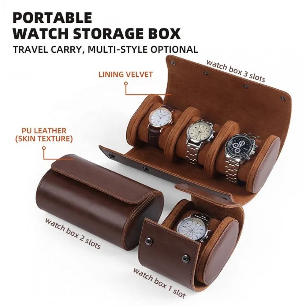 Boîte à montre de luxe et de haute qualité en similicuir et coussin de montre doux - 2 montres - Brun