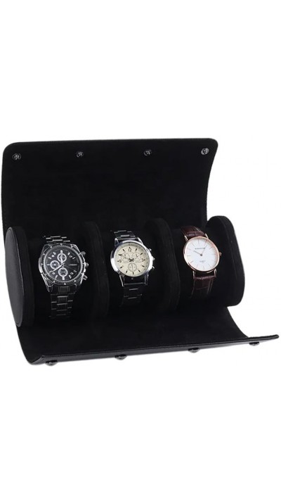 Boîte à montre de luxe et de haute qualité en similicuir et coussin de montre doux - 3 montres - Noir