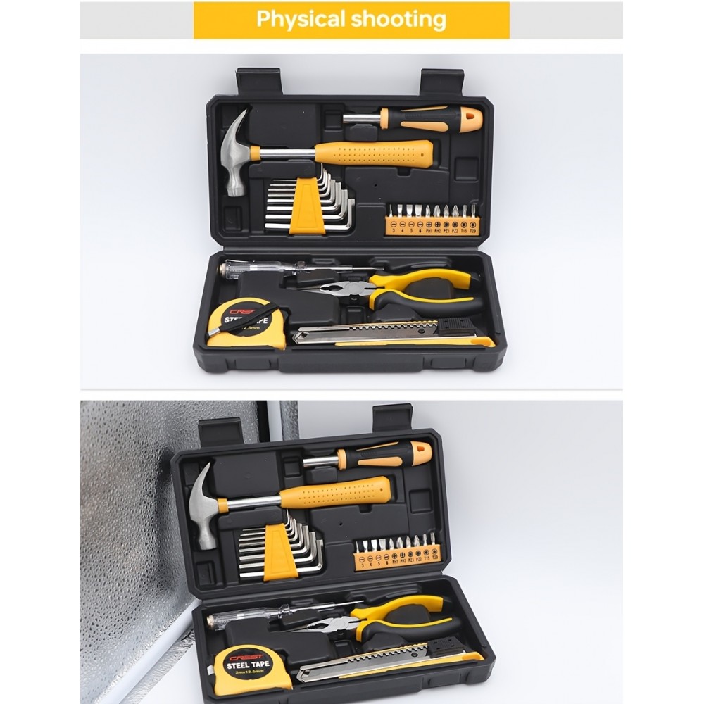 Praktische tragbare kompakte Werkzeugbox 25 Teile mit den wichtigsten Werkzeugen - Gelb