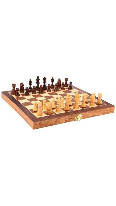 Boîte de jeux 3 en 1 - Magnifique boîte en bois pour les échecs, le backgammon & la dame - 24cm