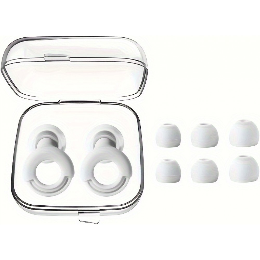 Bouchons d'oreilles loop en silicone (3 tailles d'embout) réutilisables avec étui de rangement - Blanc