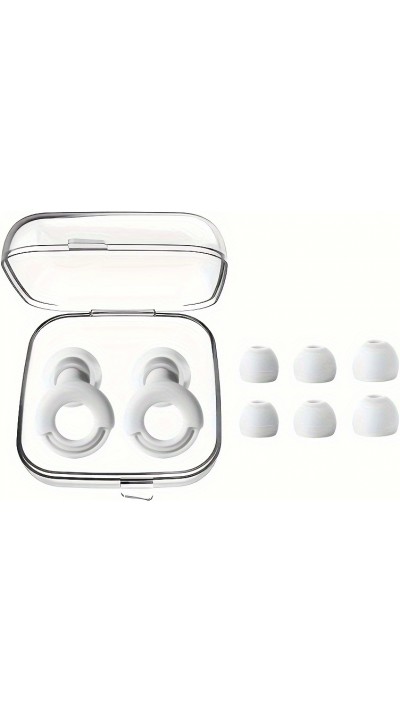 Bouchons d'oreilles loop en silicone (3 tailles d'embout) r&eacute;utilisables avec &eacute;tui de rangement - Blanc