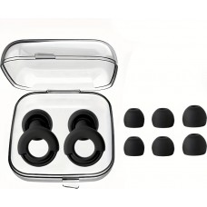 Bouchons d'oreilles loop en silicone (3 tailles d'embout) réutilisables avec étui de rangement - Noir