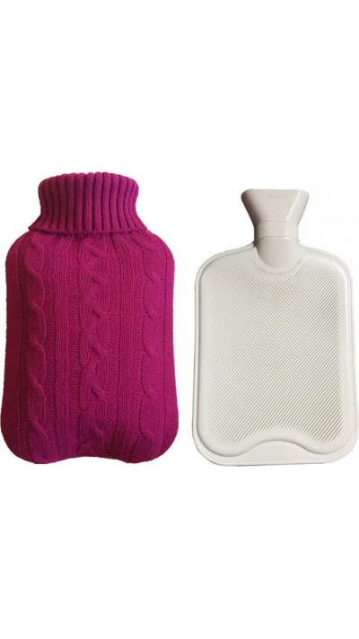 Wärmflasche mit Strickdecke (2 Liter) - Dunkelrosa