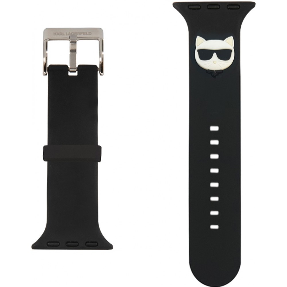 Bracelet Karl Lagerfeld en silicone noir soft touch avec tête de Choupette en relief - Noir - Apple Watch 44/45/46/49 mm / 49 mm
