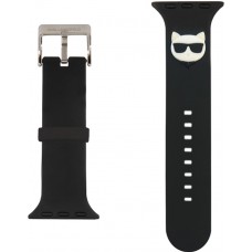 Bracelet Karl Lagerfeld en silicone noir soft touch avec tête de Choupette en relief - Noir - Apple Watch 44/45/46/49 mm / 49 mm