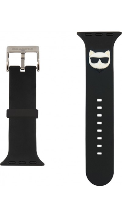 Bracelet Karl Lagerfeld en silicone noir soft touch avec tête de Choupette en relief - Noir - Apple Watch 42 mm / 44 mm / 45 mm / 49 mm