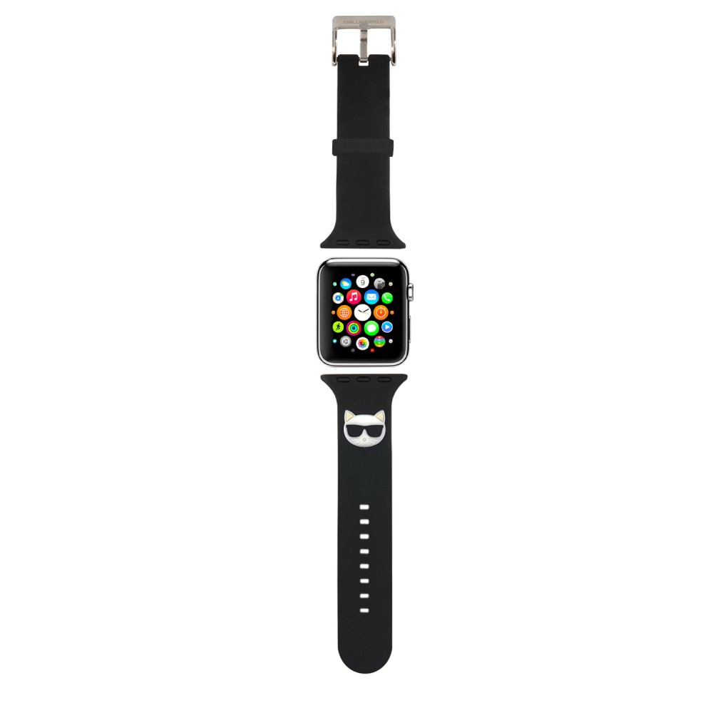 Bracelet Karl Lagerfeld en silicone noir soft touch avec tête de Choupette en relief - Noir - Apple Watch 44/45/46/49 mm / 49 mm