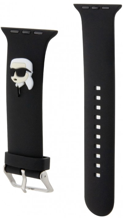 Bracelet Karl Lagerfeld en silicone noir soft touch avec tête de Karl en relief - Noir - Apple Watch 42 mm / 44 mm / 45 mm / 49 mm