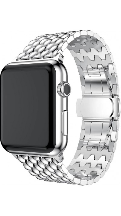 Bracelet acier avec petits maillons style alvéoles et boucle déployante double - Argent - Apple Watch 42mm / 44mm / 45mm