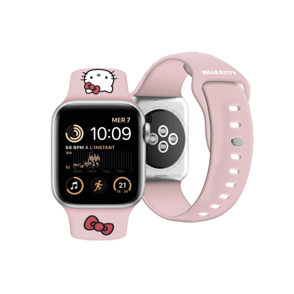 Bracelet ajustable Hello Kitty en silicone soft touch avec logo imprimé - Rose - Apple Watch 38/40/41/42 mm