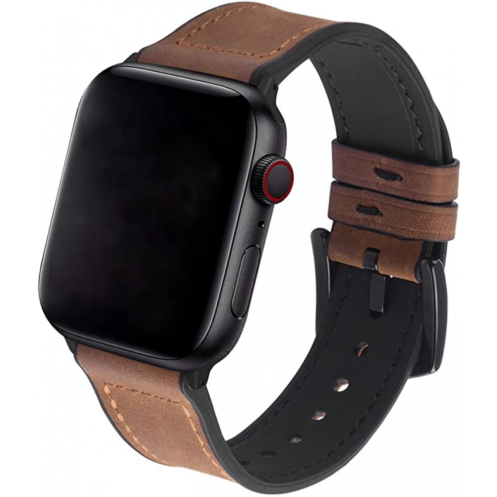 Bracelet cuir et silicone brun clair - Apple Watch 44/45/46/49 mm