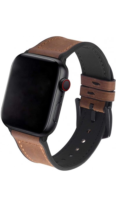 Bracelet cuir et silicone brun clair - Apple Watch 38mm / 40mm / 41mm