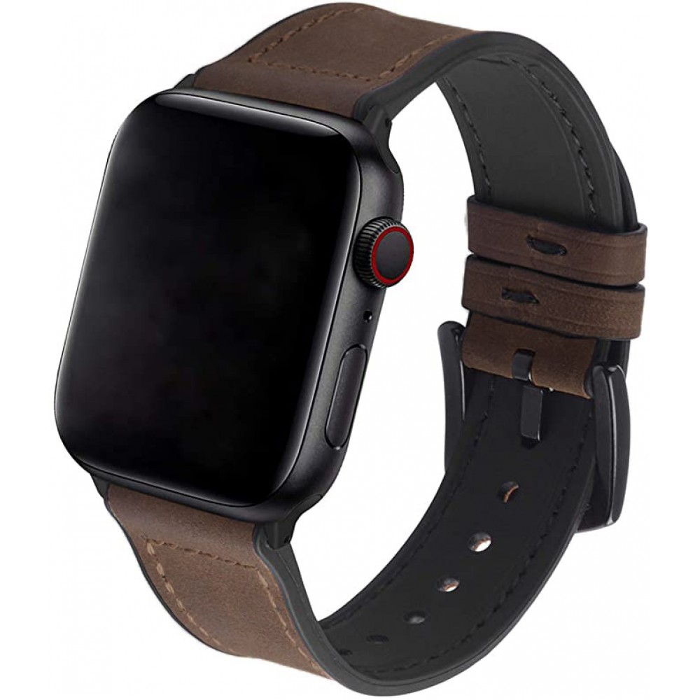 Bracelet cuir et silicone brun foncé - Apple Watch 44/45/46/49 mm