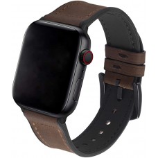 Bracelet cuir et silicone brun foncé - Apple Watch 44/45/46/49 mm