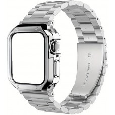 Bracelet en métal raffiné avec coque de protection en silicone TPU intégrée pour Apple Watch 49mm - Argent