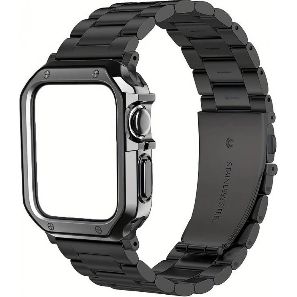 Bracelet en métal raffiné avec coque de protection en silicone TPU intégrée pour Apple Watch 49mm - Noir