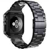 Bracelet en métal raffiné avec coque de protection en silicone TPU intégrée pour Apple Watch 49mm - Noir