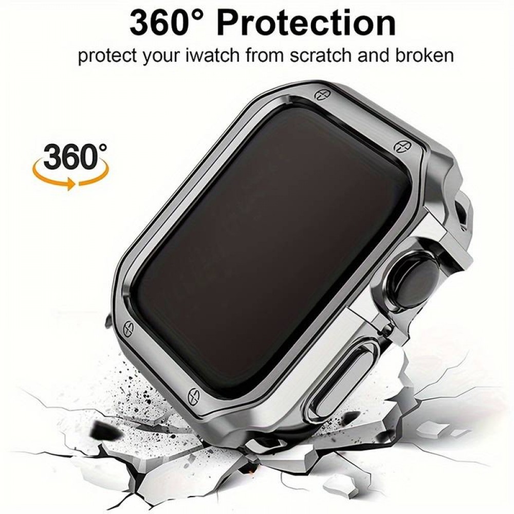 Bracelet en métal raffiné avec coque de protection en silicone TPU intégrée pour Apple Watch 49mm - Noir