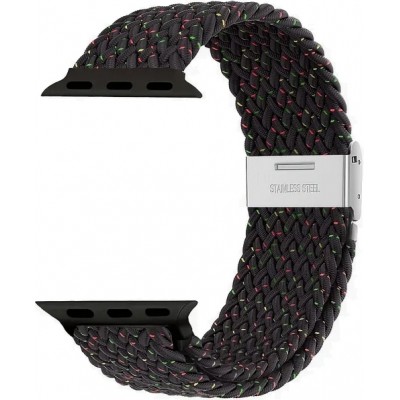Bracelet en nylon &eacute;lastique tress&eacute; avec des sangles extensibles pour Apple Watch - Noir - Apple Watch 44/45/46/49 mm