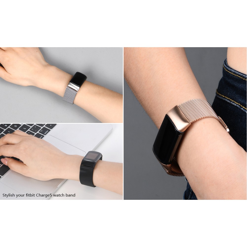 Bracelet milanais en acier (taille L) - Argent - Fitbit Charge 5 / 6