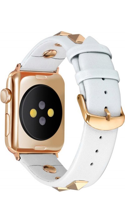Bracelet punk en cuir véritable taille ajustable - Blanc - Apple Watch 38/40/41/42 mm