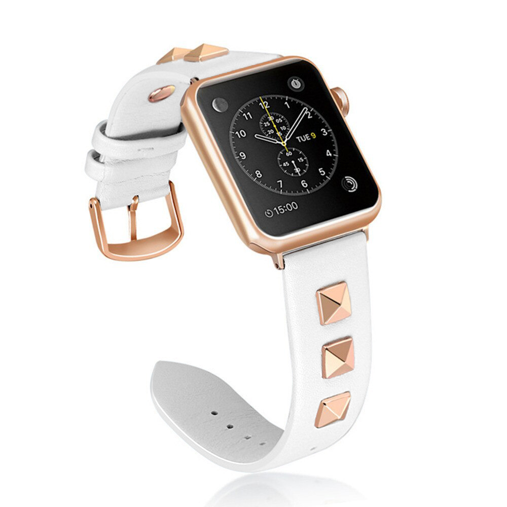 Bracelet punk en cuir véritable taille ajustable - Blanc - Apple Watch 38/40/41/42 mm