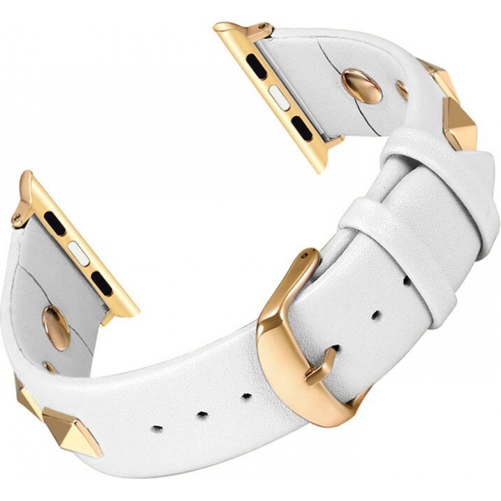 Bracelet punk en cuir véritable taille ajustable - Blanc - Apple Watch 38/40/41/42 mm