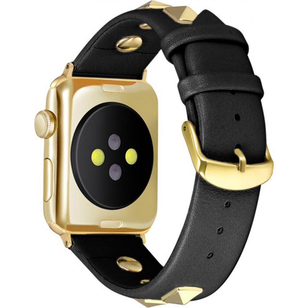 Bracelet punk en cuir véritable taille ajustable - Noir - Apple Watch 38/40/41/42 mm