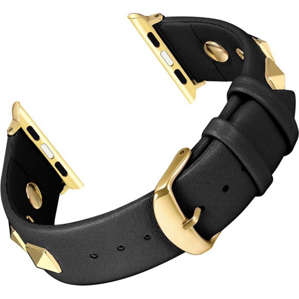 Bracelet punk en cuir véritable taille ajustable - Noir - Apple Watch 38/40/41/42 mm